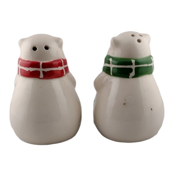 Vintage Polar Bear Salt Pepper Shaker Set Christmas Holiday Gifts Scarf  READ - Picture 4 of 5